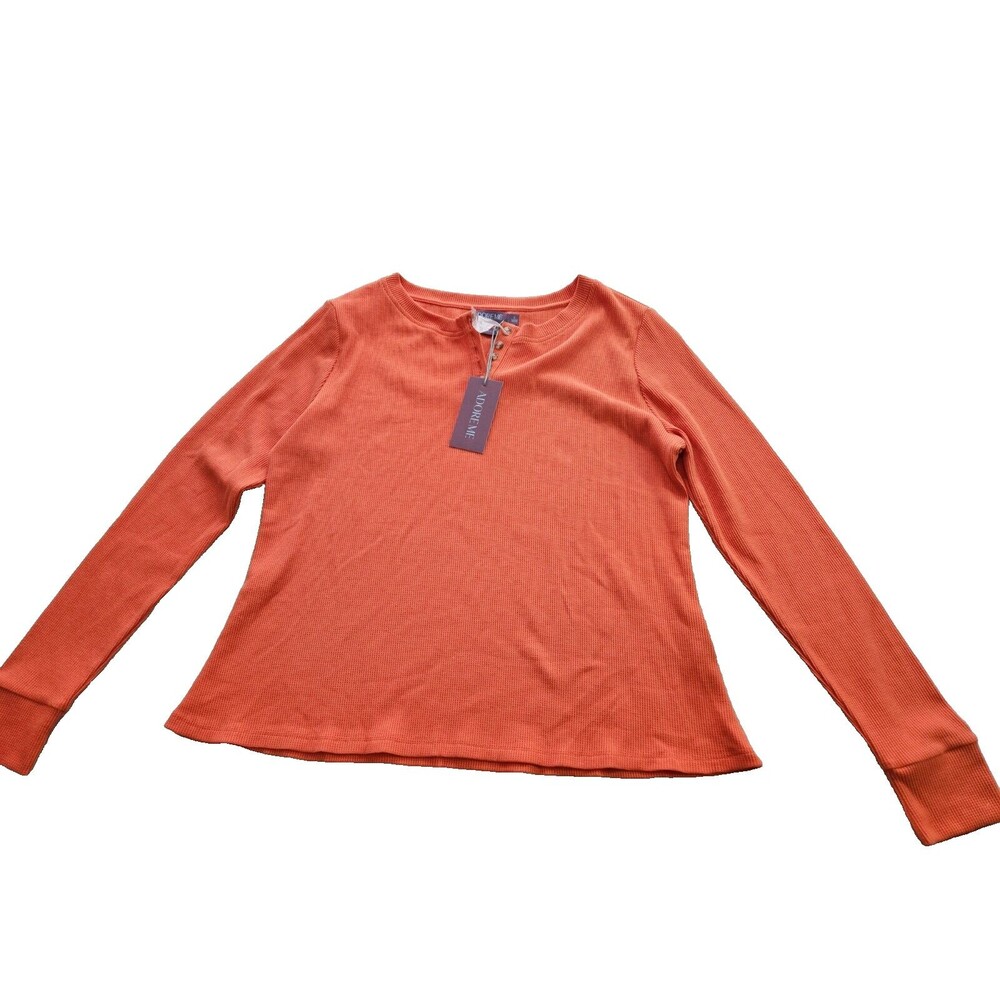 NWT Adoreme Women's Soft Long Sleeve Crew Neck Loungewear Orange Top Size L